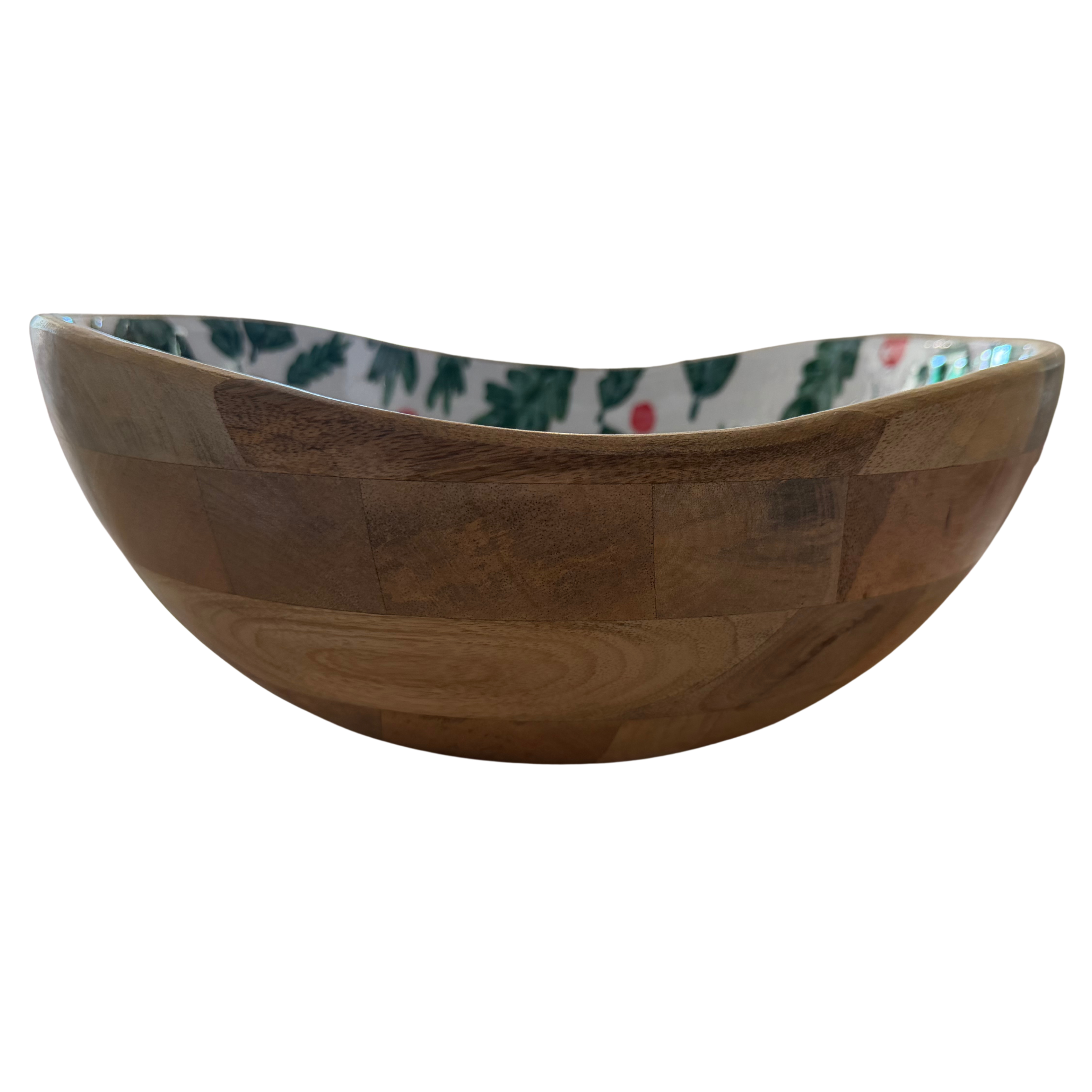 Christmas Foliage Wooden Large Serving Bowl Asymmetrical