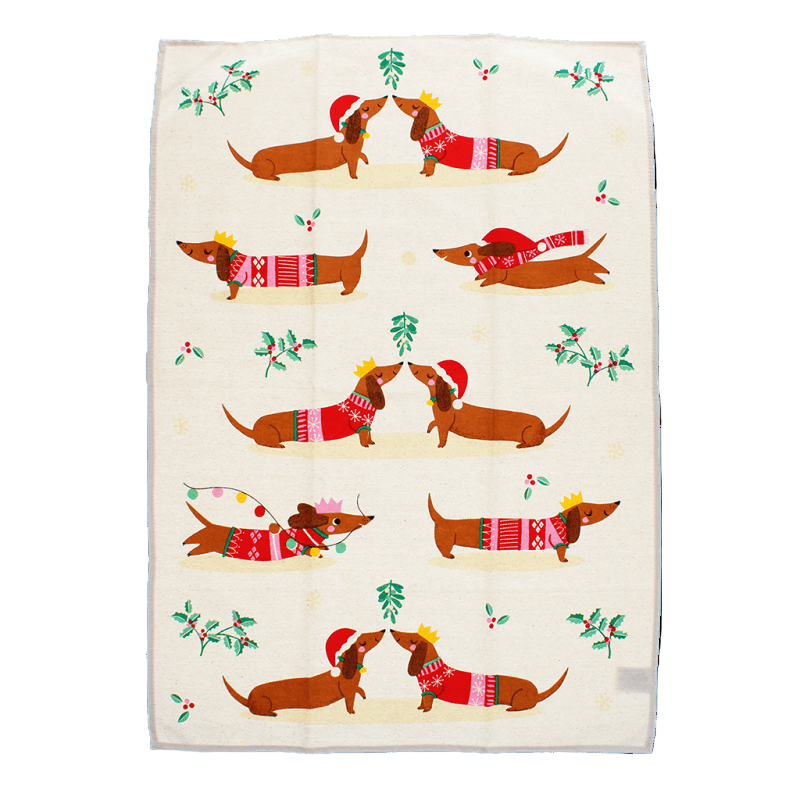 Xmas Sausage Cotton Tea Towel