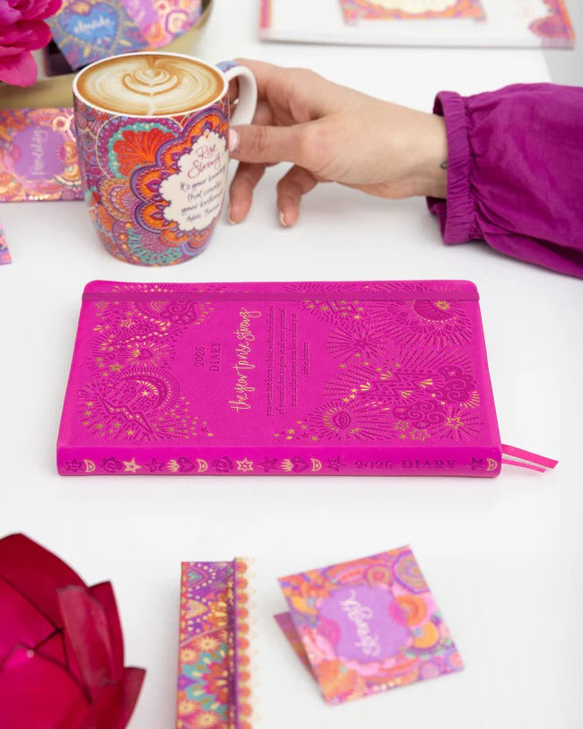 2026 Diary The Year to Rise Strong - Postively Pink