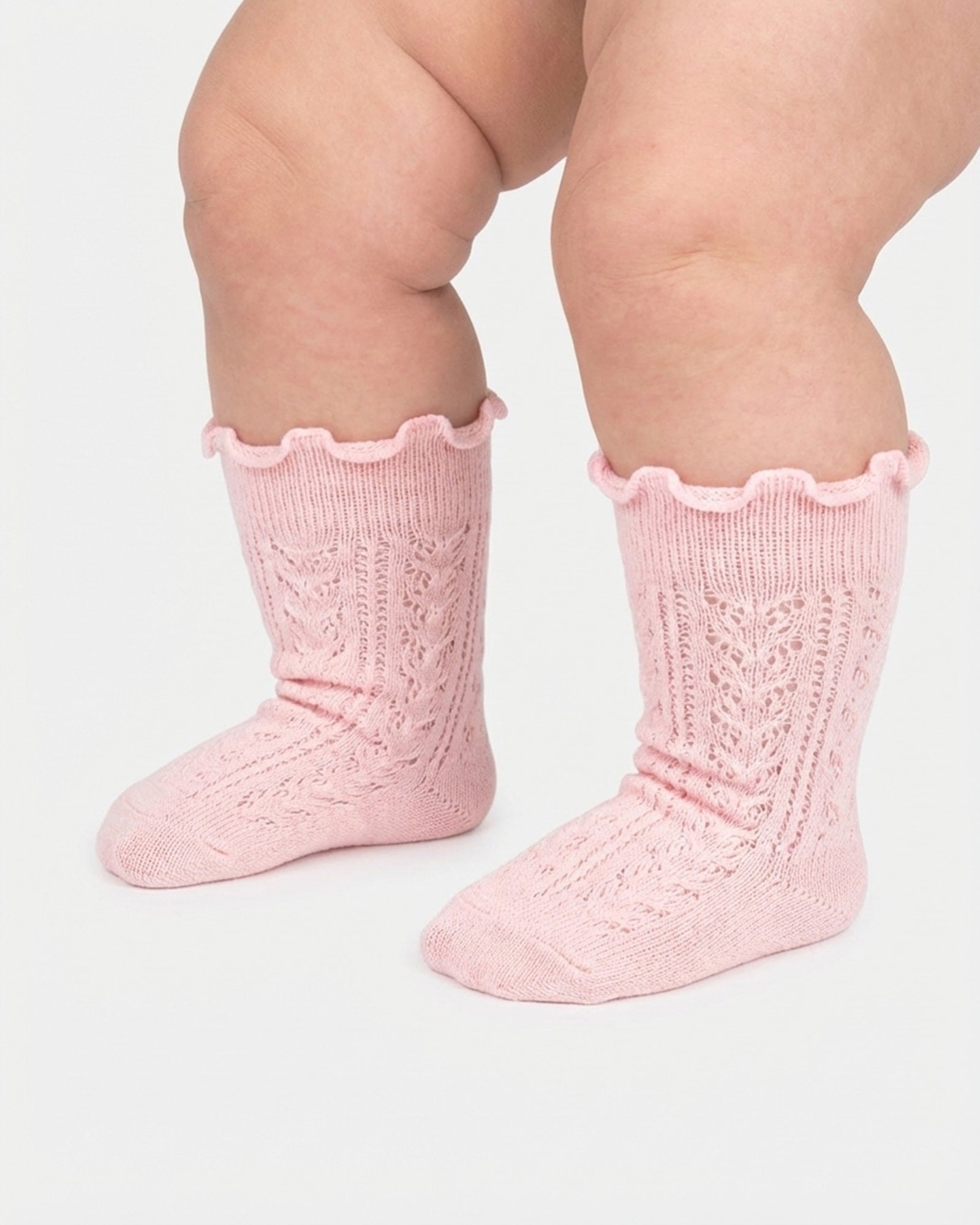 Organic Socks Knee Frilly Lace Misty Rose 1-2 Yrs
