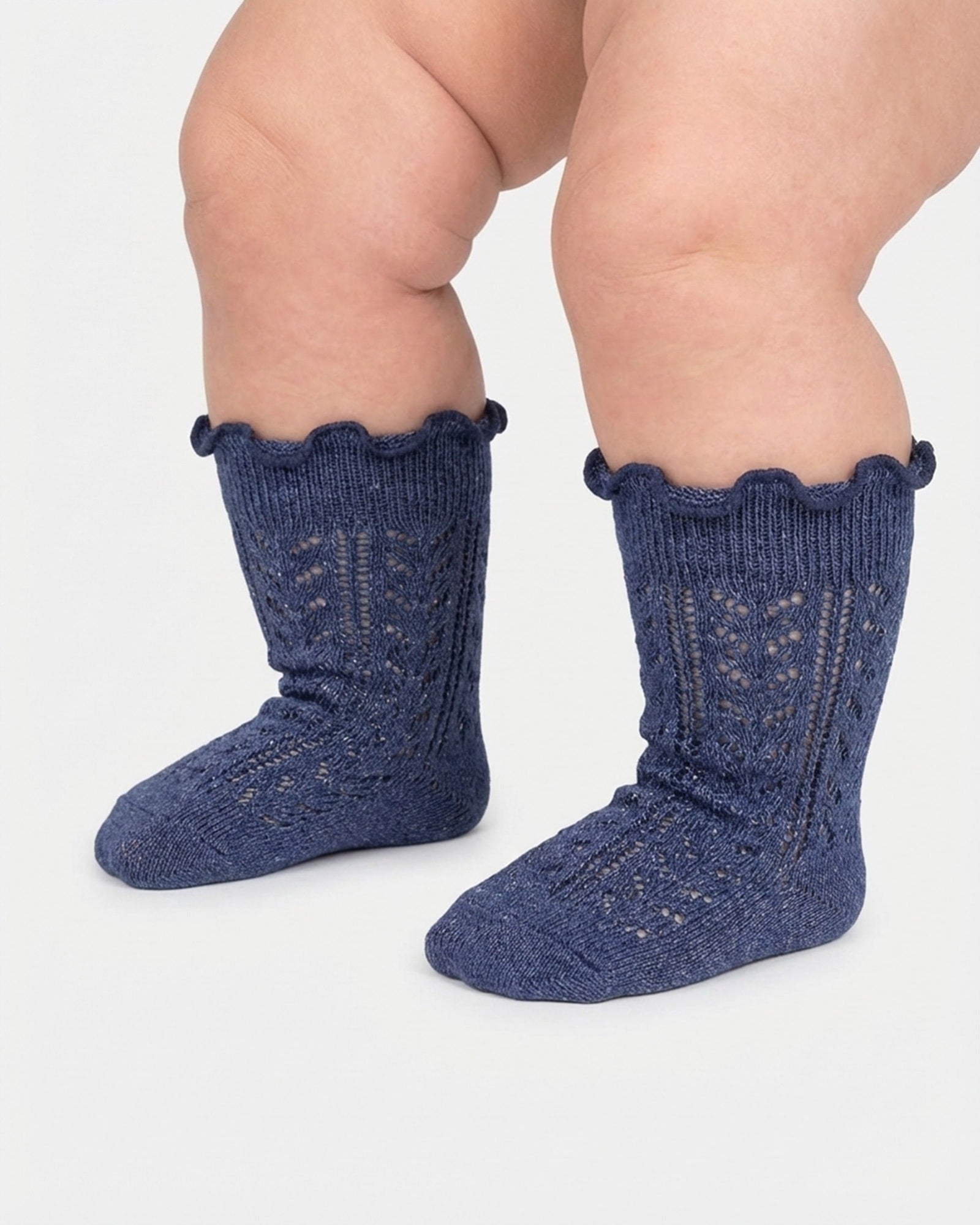 Organic Socks Knee Frilly Lace Ink 1-2 Yrs