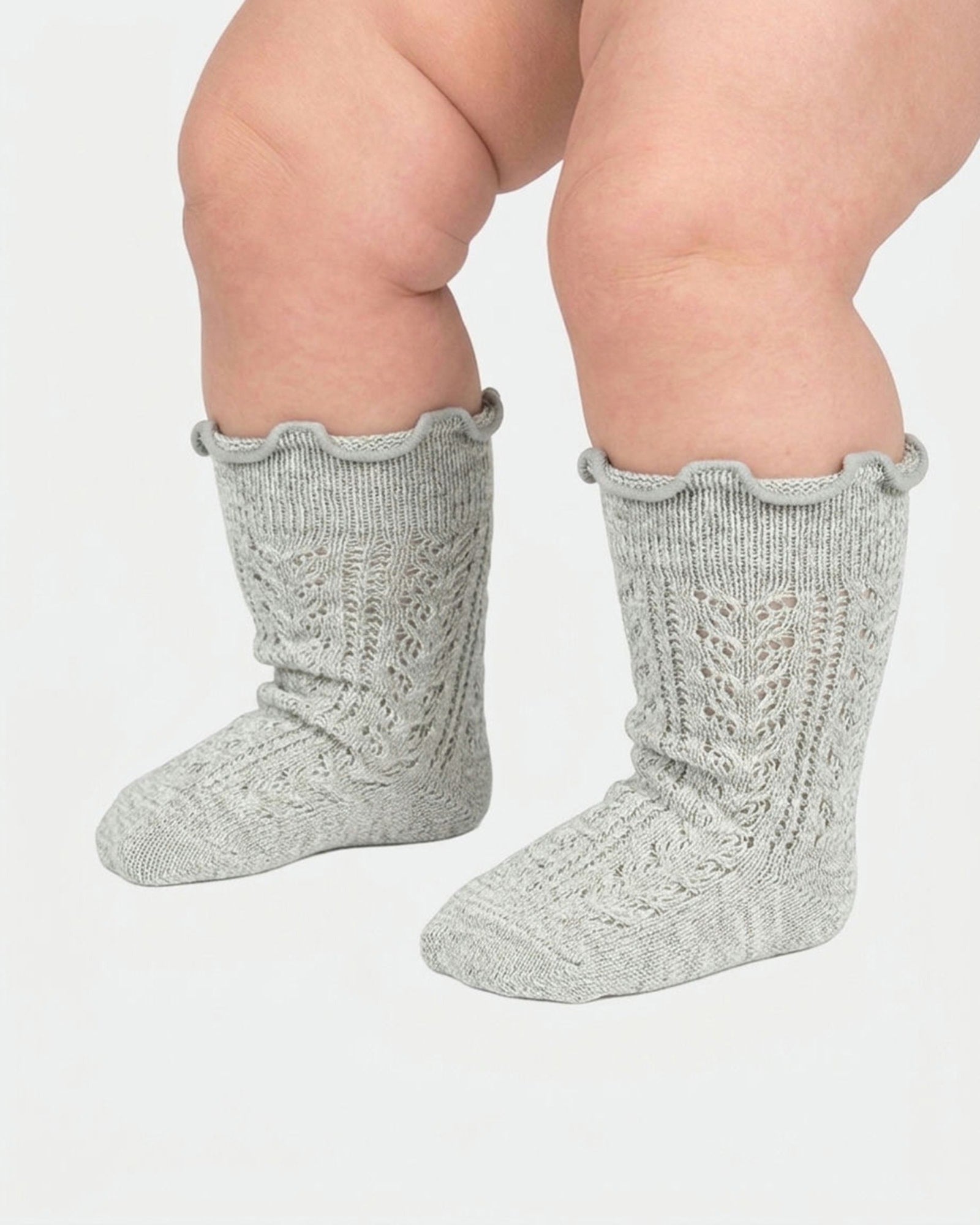 Organic Socks Knee Frilly Lace Fog 3-6 Months