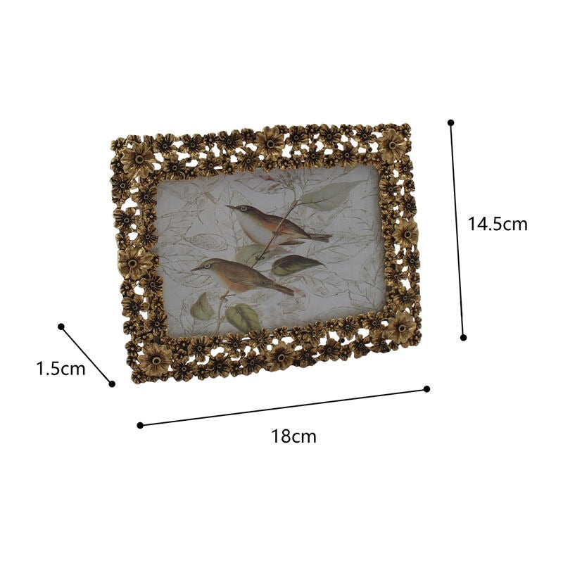 Alloy/MDF 18cm Antique Gold Photo Frame w/Flower Squares