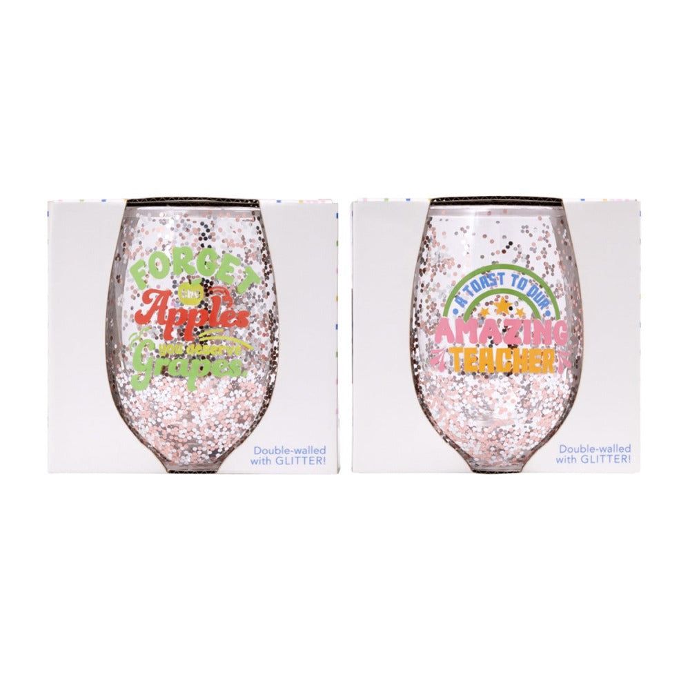 Teacher Grapes Glitter Wine Glass