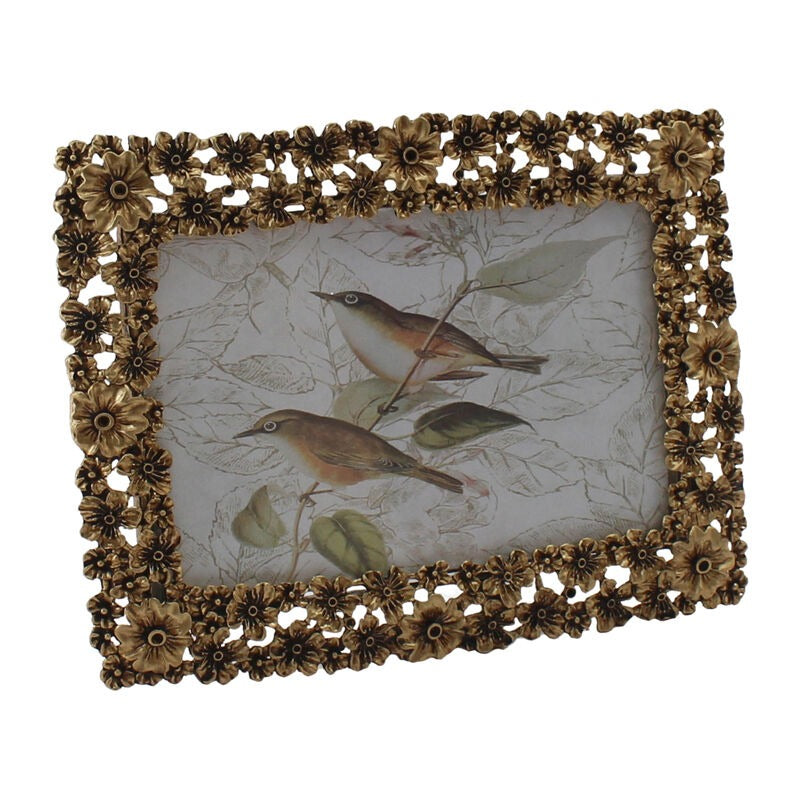 Alloy/MDF 18cm Antique Gold Photo Frame w/Flower Squares