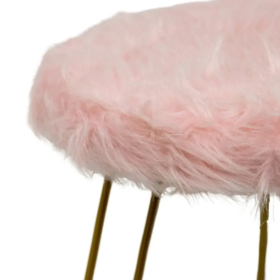 3-Golden Legged 30cm Stool w/ Pink Faux Fur
