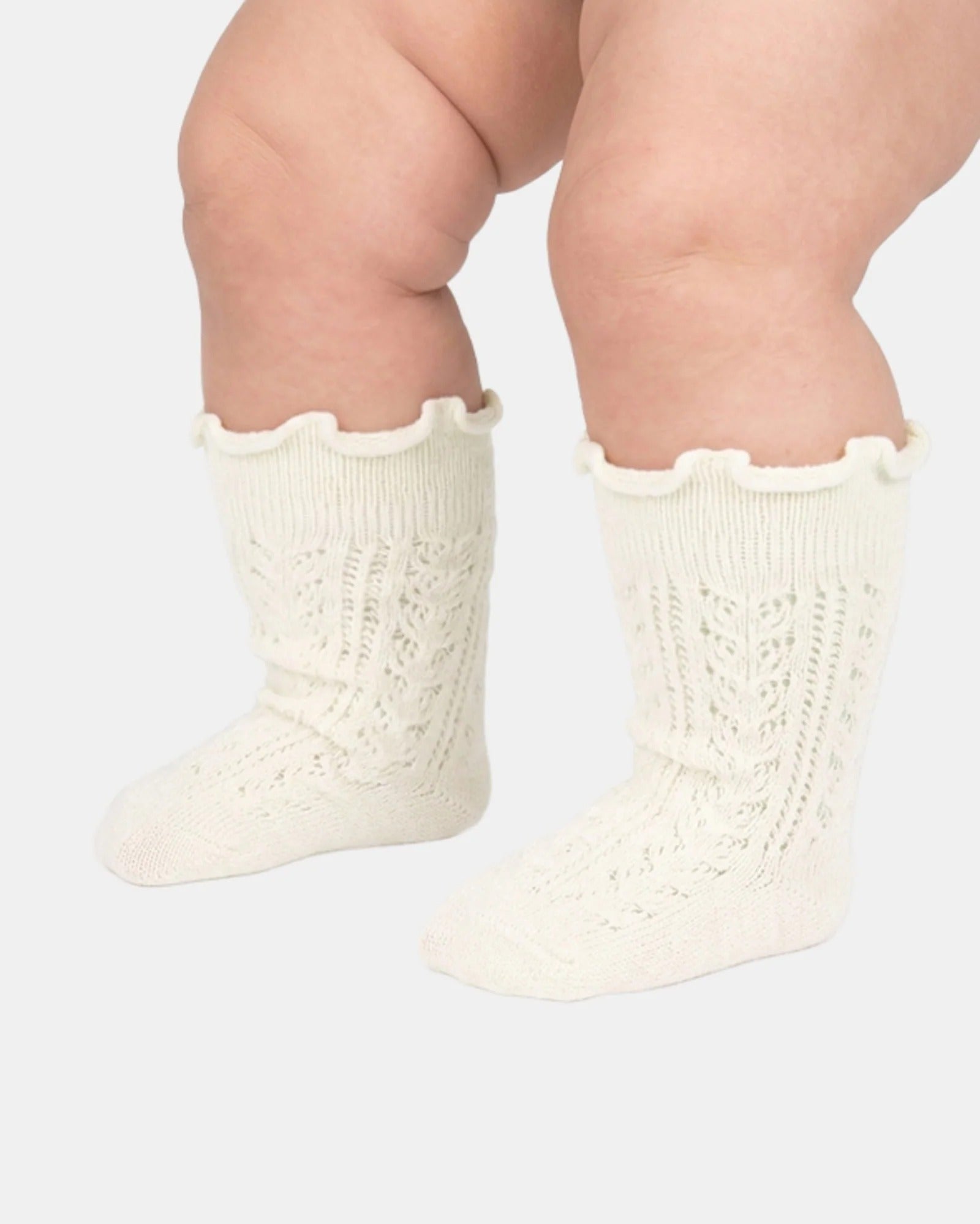 Organic Socks Knee Frilly Lace Cream 1-2 Years