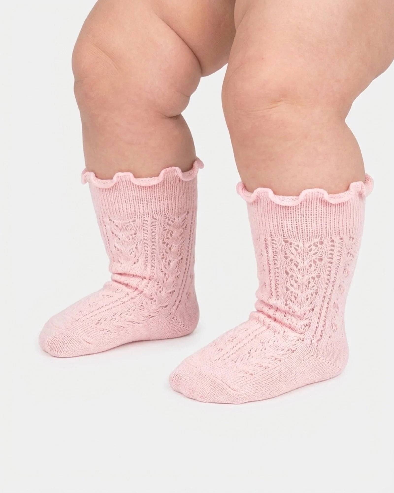 Organic Socks Knee Frilly Lace Misty Rose