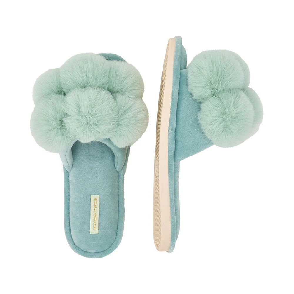 Pom Pom Slippers Green Mist S/M