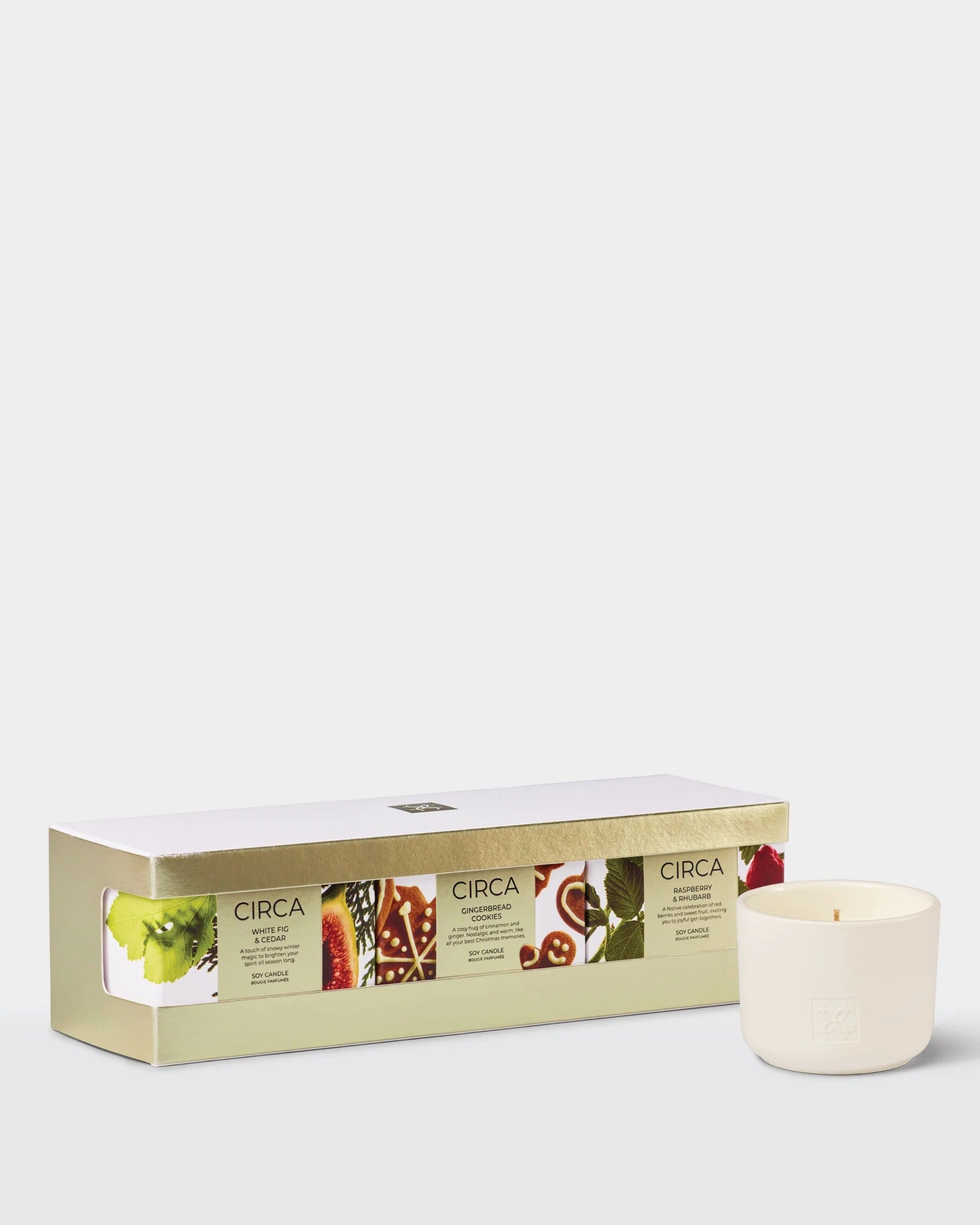 Candle Trio - White Fig & Cedar, Raspberry & Rhubarb, Gingerbread Cookies
