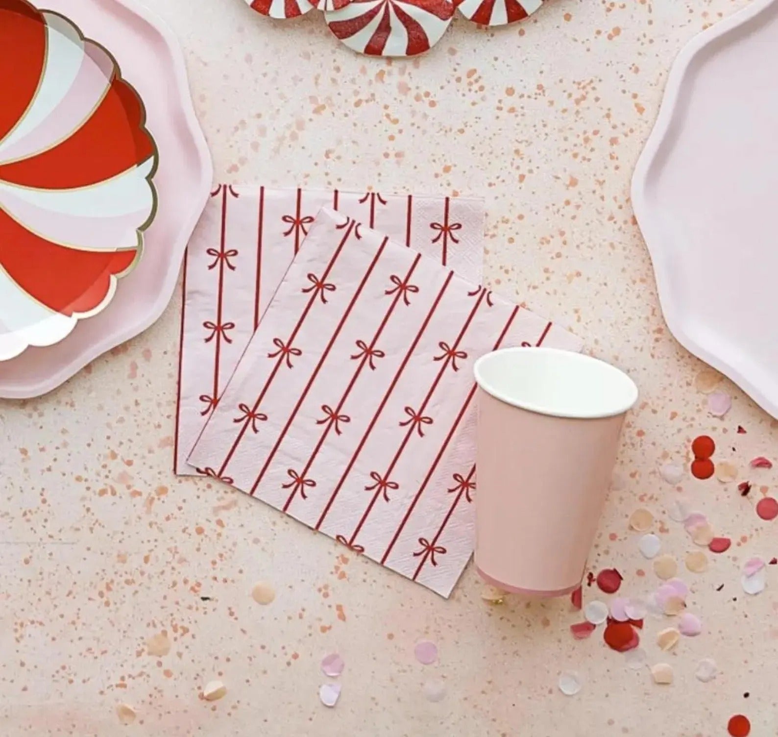 20pk Napkins Red /Pink Bow