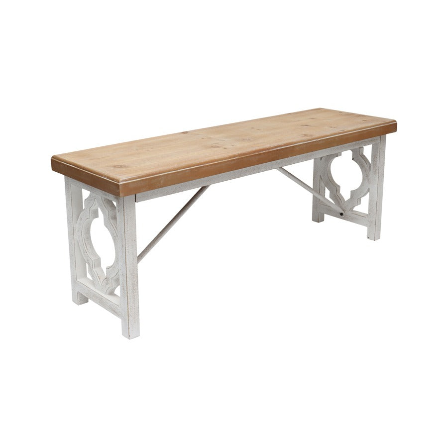 Lorette French Quatrefoil Wooden Bench 112cm