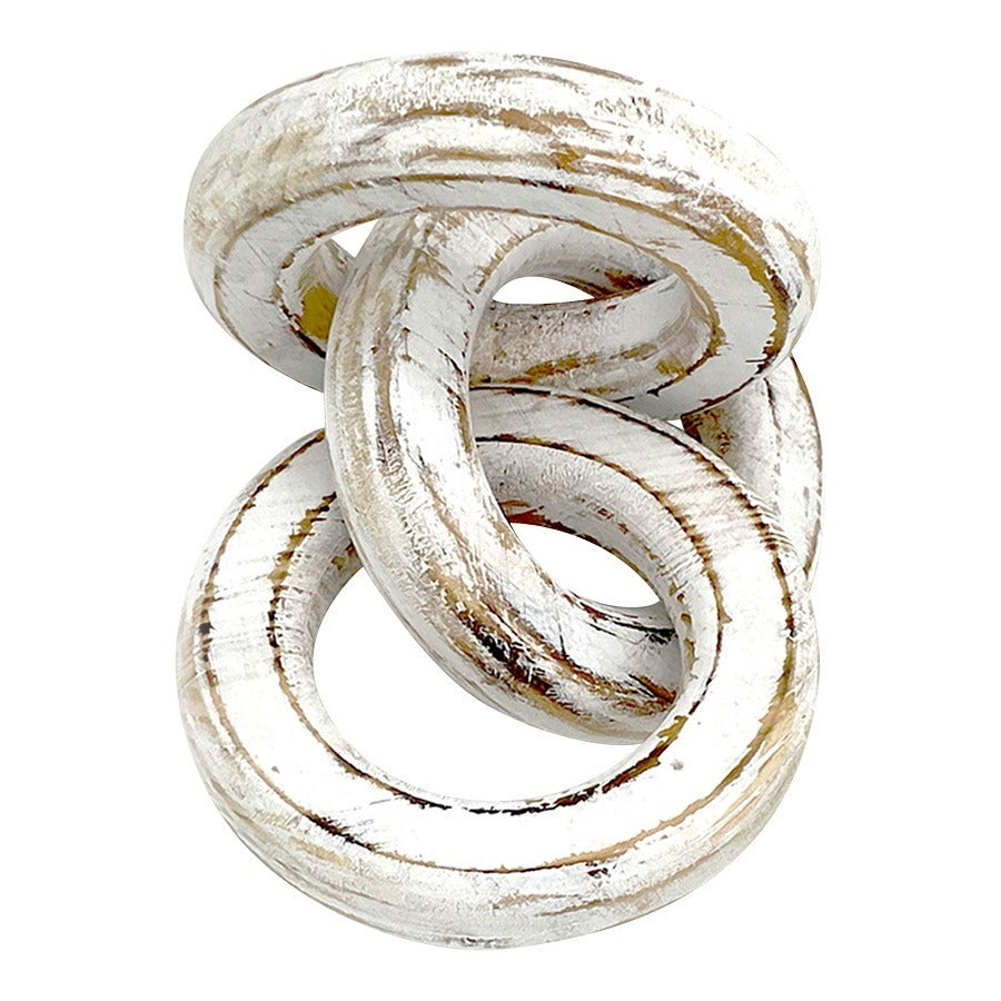 Handmade Wooden 26cm Whitewash 3-Circle Chain Link Ornament