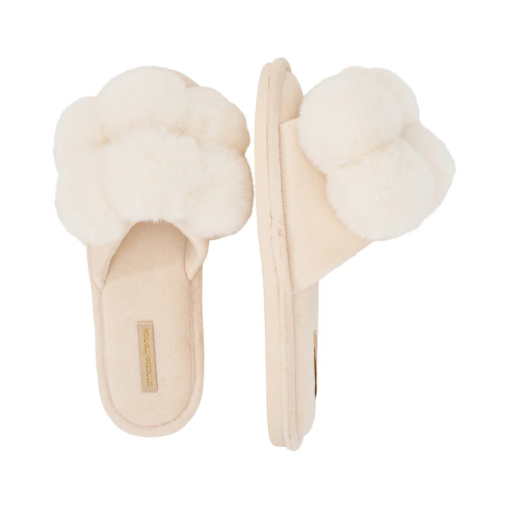 Pom Pom Slippers Ivory S/M