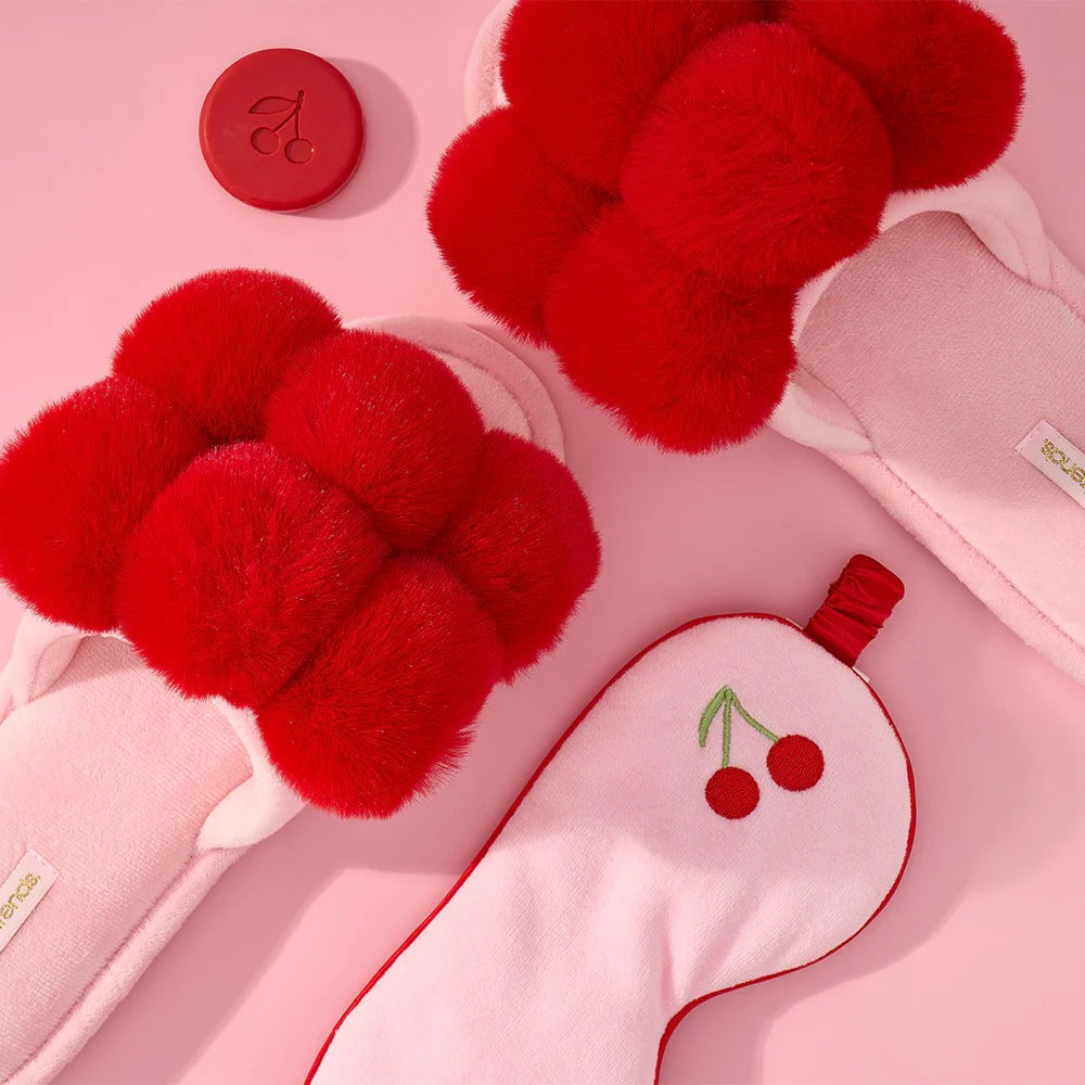 Pom Pom Slippers Cherry Red M/L