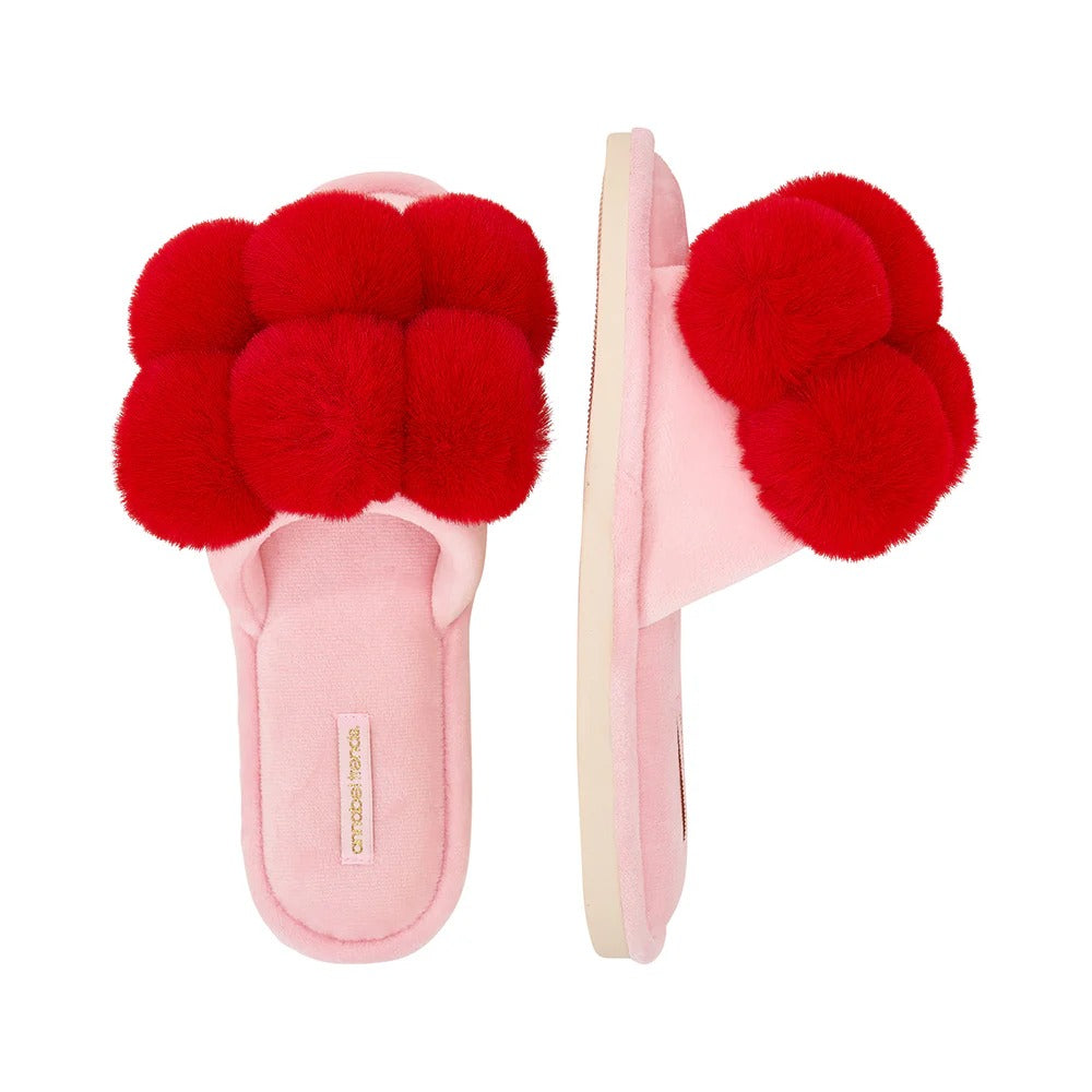 Pom Pom Slippers Cherry Red M/L