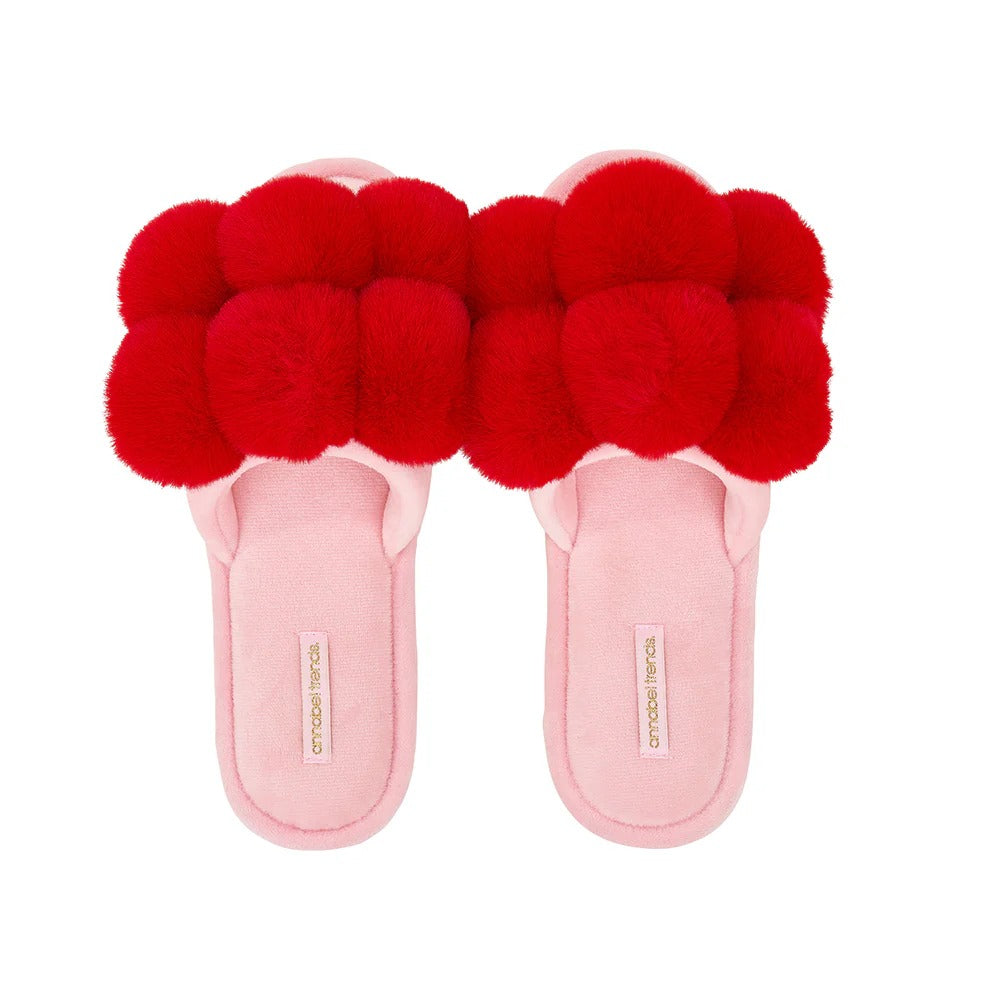 Pom Pom Slippers Cherry Red M/L