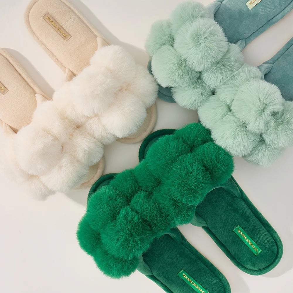Pom Pom Slippers Ivory S/M