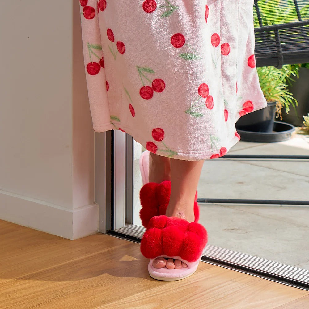 Pom Pom Slippers Cherry Red M/L