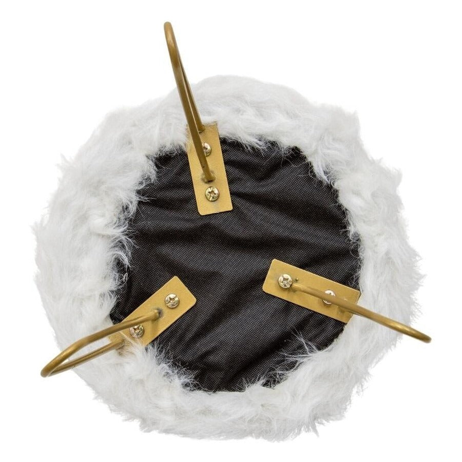 3-Golden Legged 30cm Stool w/ White Faux Fur
