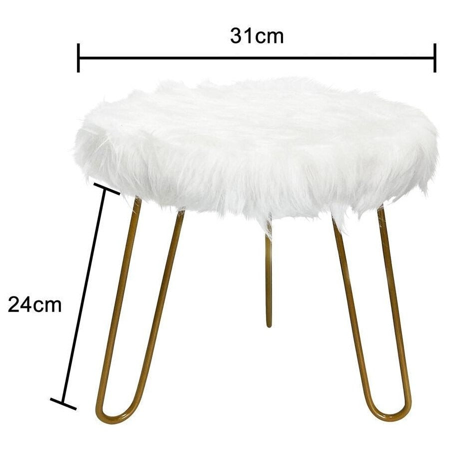3-Golden Legged 30cm Stool w/ White Faux Fur