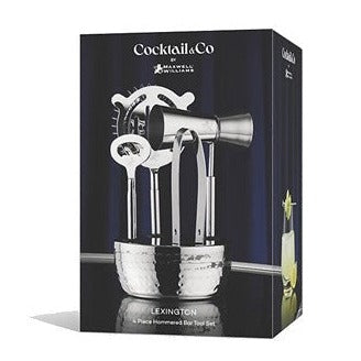 Maxwell & Williams Cocktail n Co Lexington Hammered Bar Tool Set 4pc Silver Gift Boxed