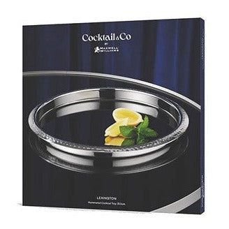Cocktail n Co Lexington Hammered Round Tray 35.5x2.5cm Silver Gift Boxed