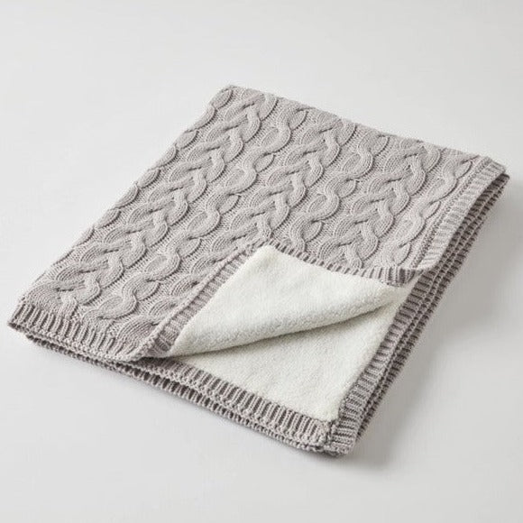 Pilbeam Aurora Cable Knit Baby Blanket Grey