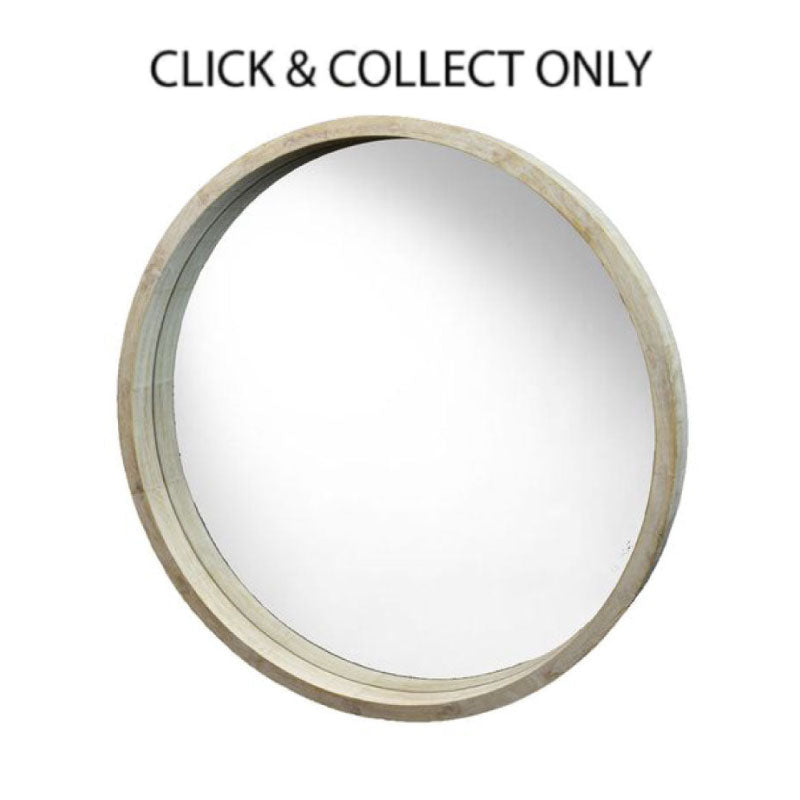 62cm Round Natural Wood Deep Rim Mirror