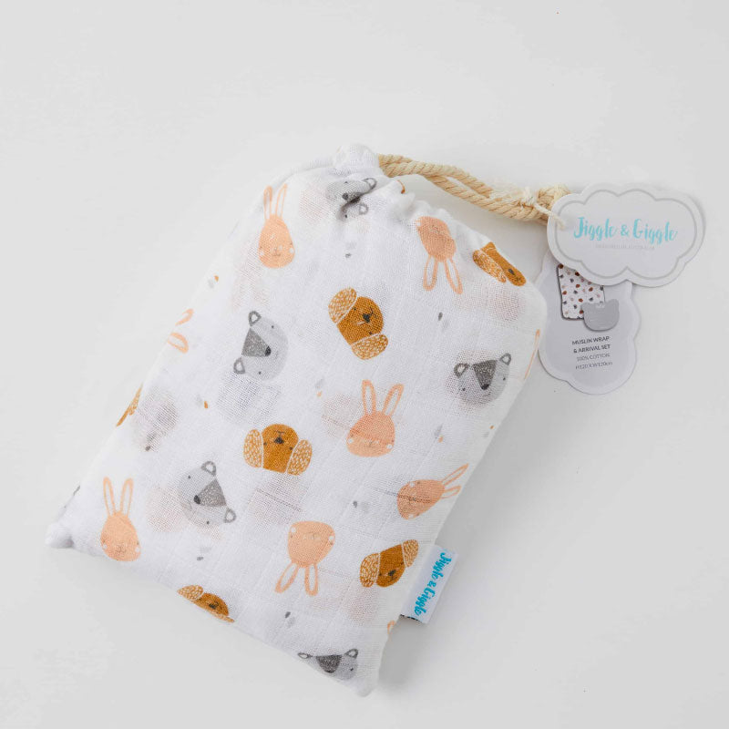 Animal Faces Muslin Wrap & Arrival Card