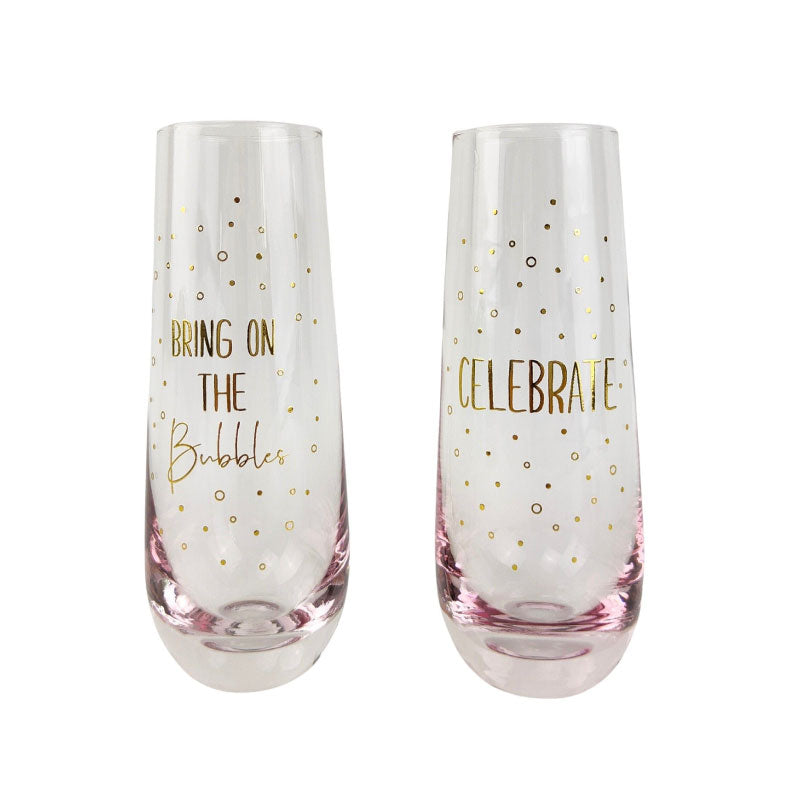 Celebrate Champagne Glass Gold & Pink Set Of 2
