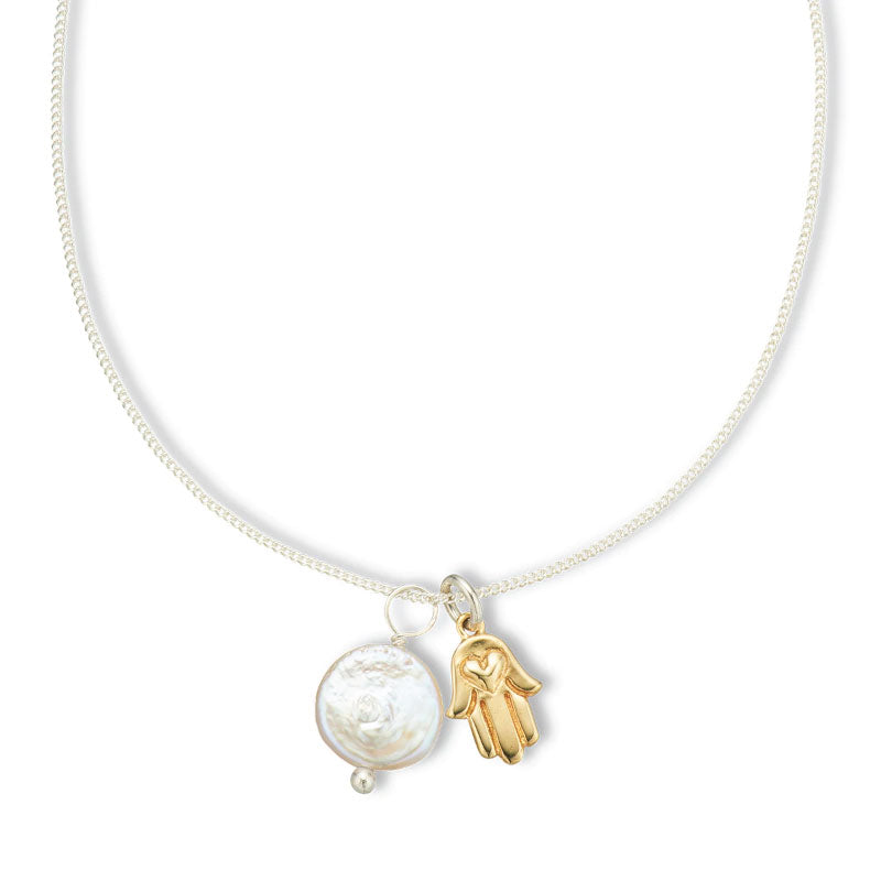 Hamsa & Pearl Necklace