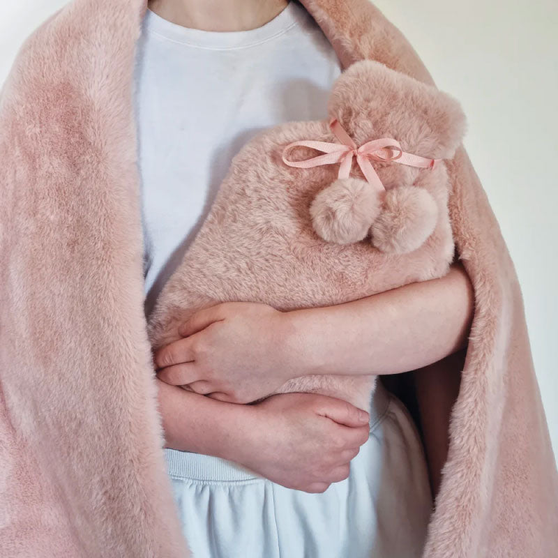Holly Fluffy Hotwater Bottle & Cover Pink