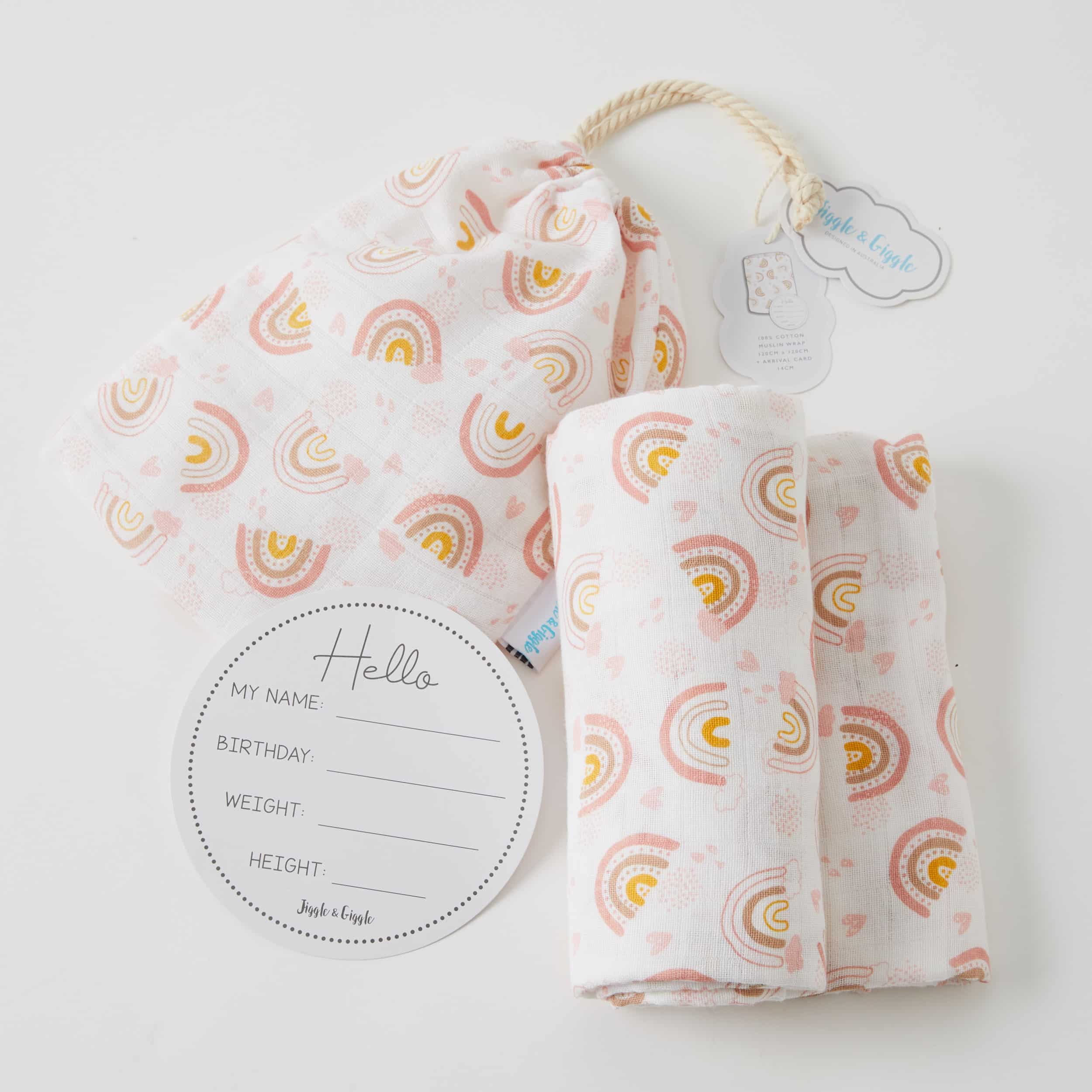 Muslin Wrap & New Arrival Card Rainbow 