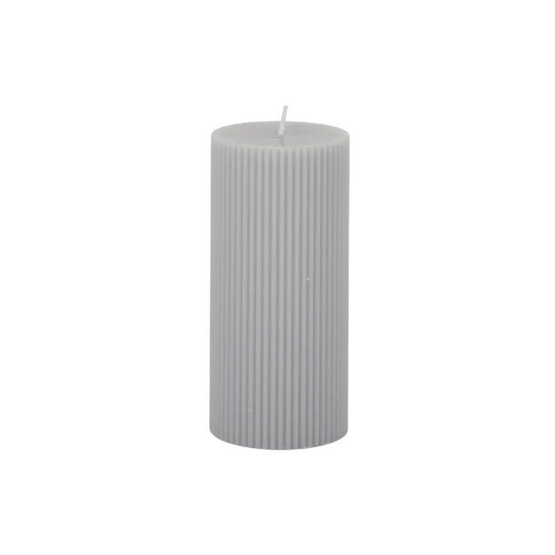 Ribbed Pillar Candle 7x15cm Grey